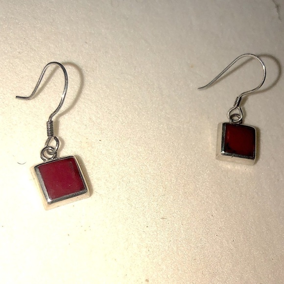 VTG Sterling & Red Jasper Stone Earrings Approx 1” - Picture 4 of 6